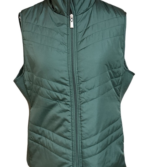 Studio Works Sport Green Side Stretch Full Zipper Puffer Vest Cold Weather Med - Picture 5 of 10